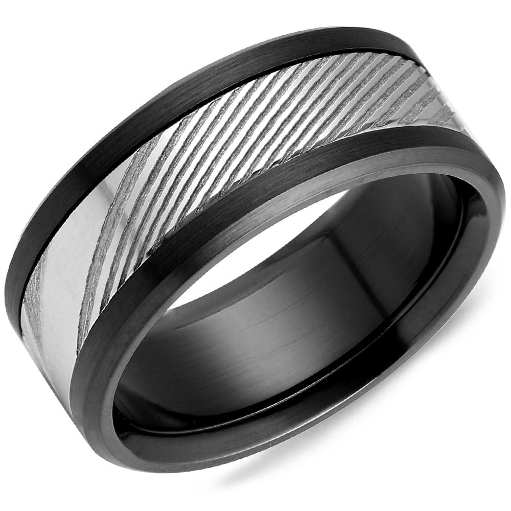 Damascus Steel &amp; Black Cobalt Edge Ring