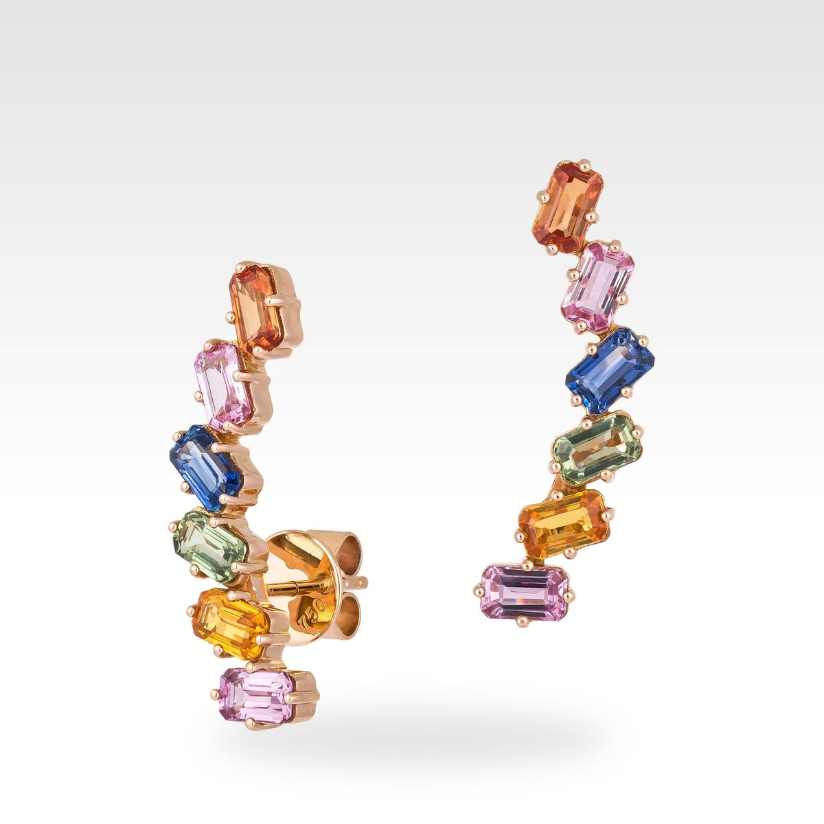 Rainbow Multi Colour Gemstones Earrings in 18ct rose gold