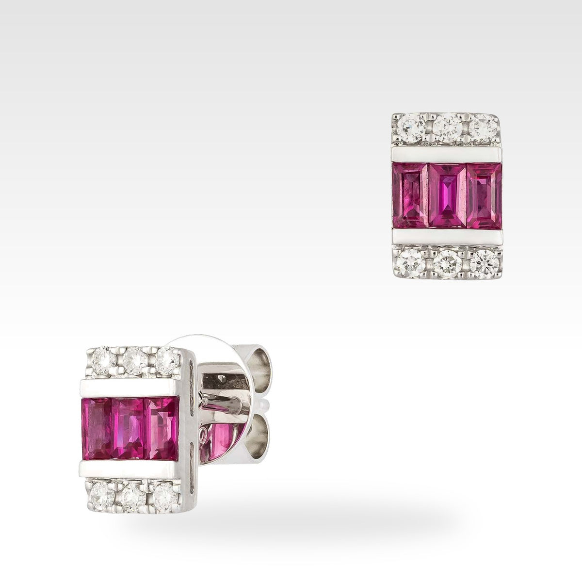 18ct Diamond and Baguette Ruby Earrings in 18ct white gold