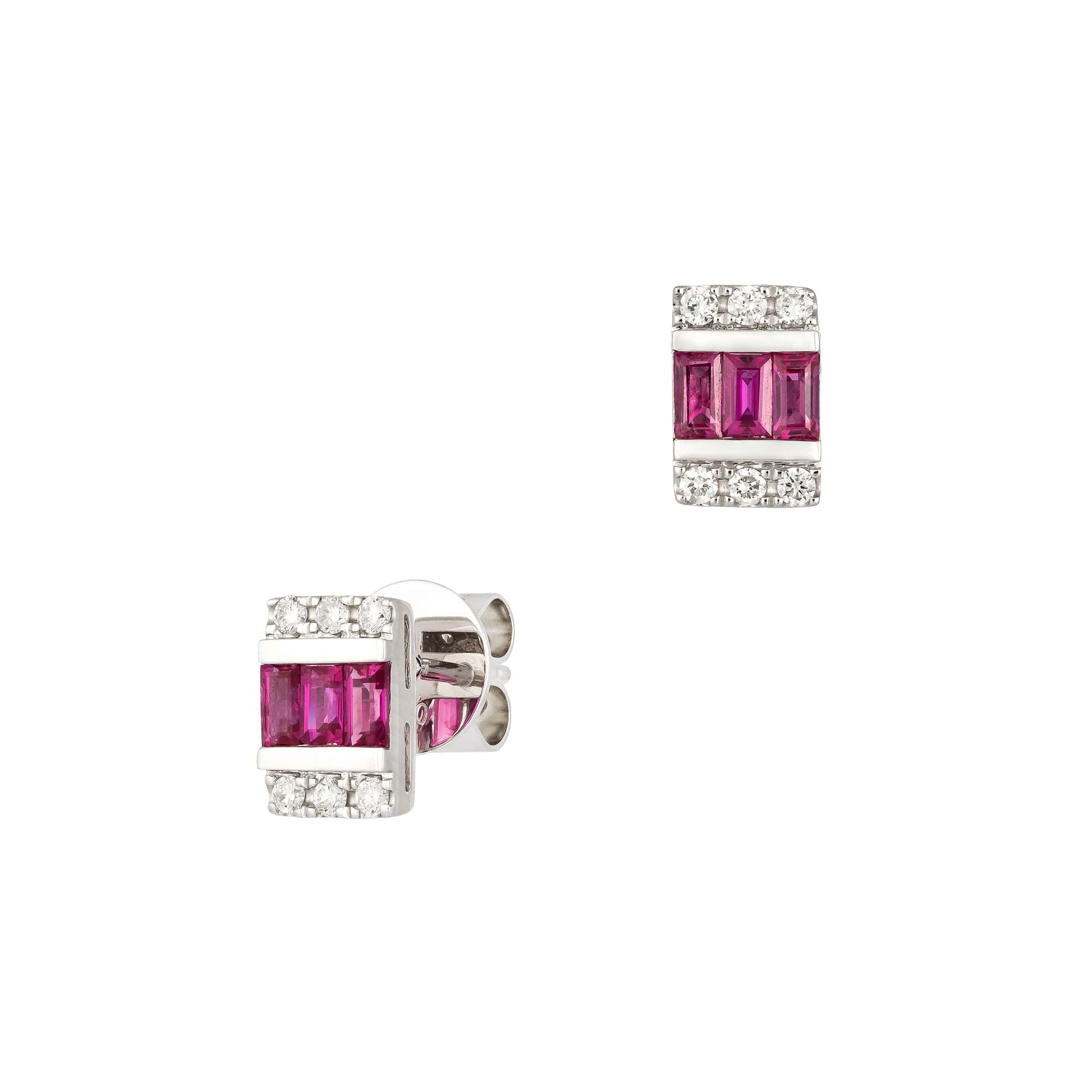 18ct Diamond and Baguette Ruby Earrings