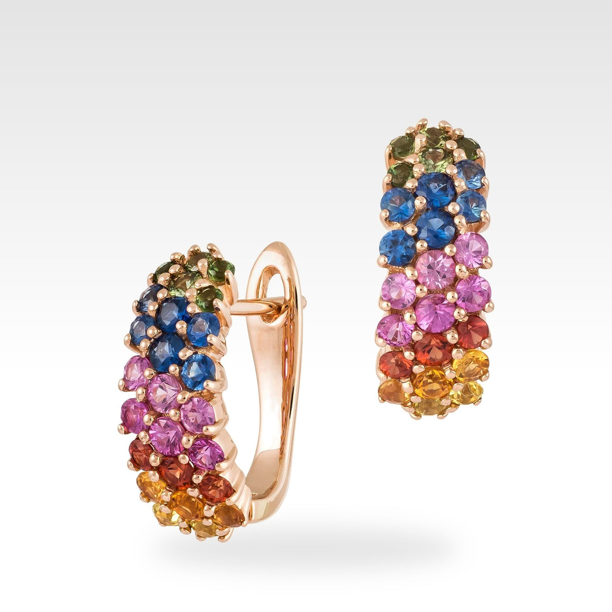 Rainbow Diamond Earrings Multi Gemstone in 18ct rose gold