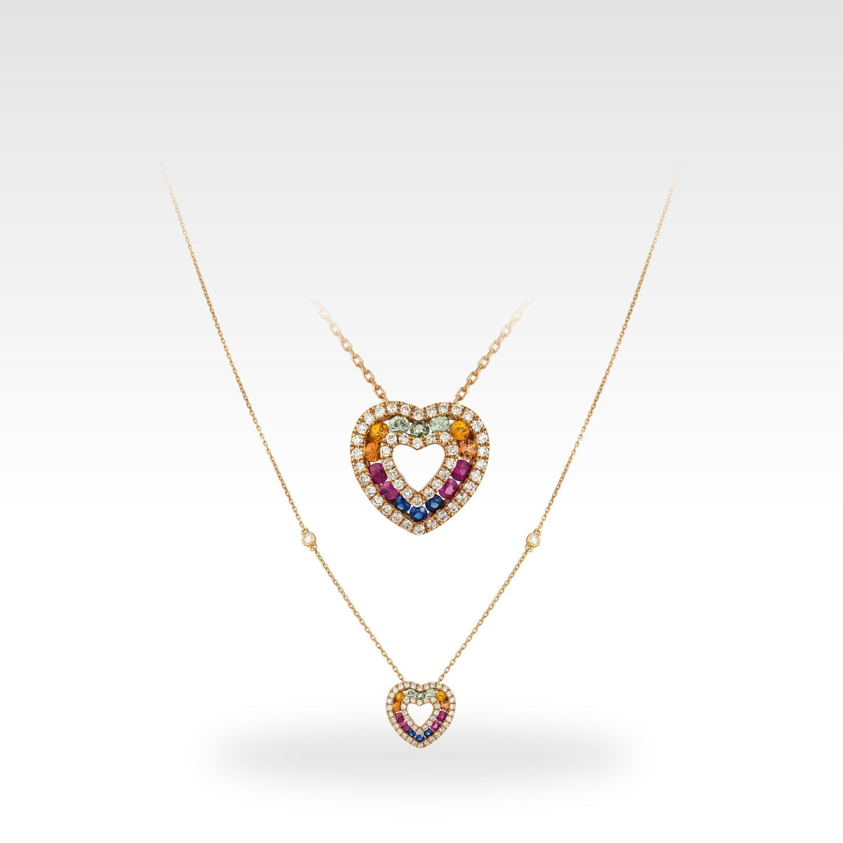 Rainbow Gemstones & Diamond Necklace in 18ct rose gold