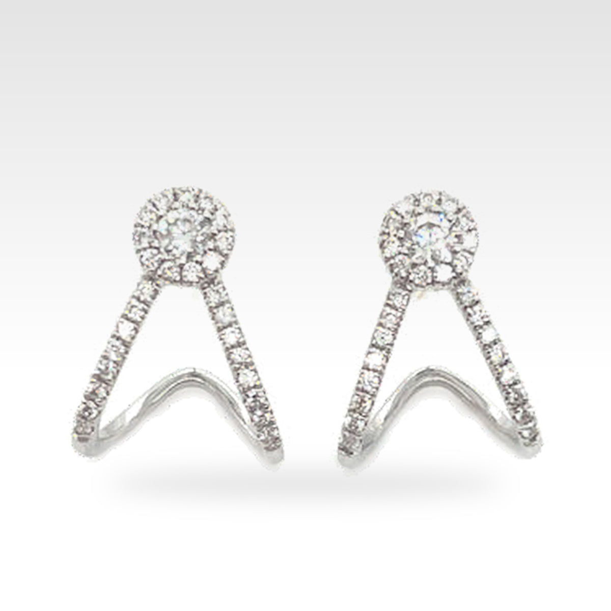 18ct 2 Row Cuff Earrings with round diamonds