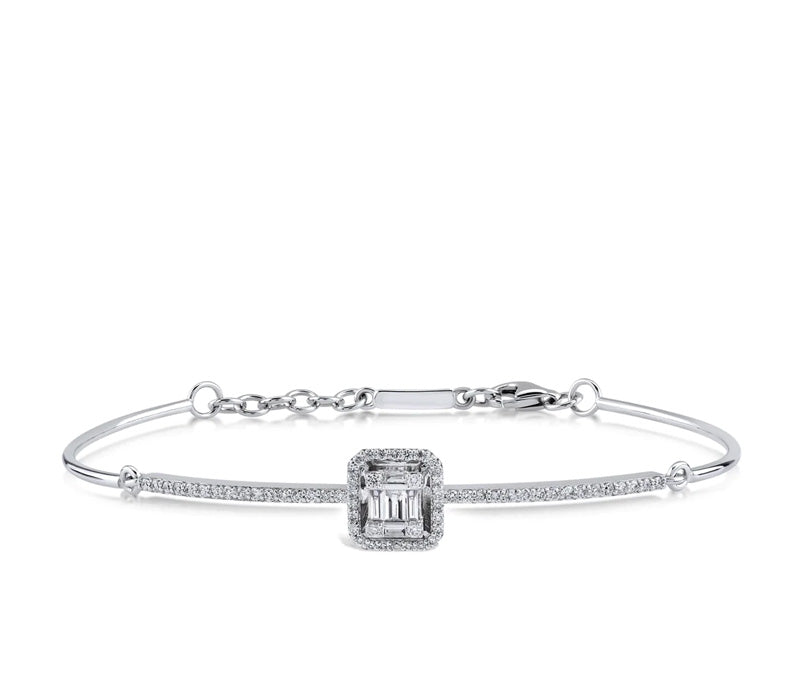 BAGUETTE | Diamond Halo Link Bangle