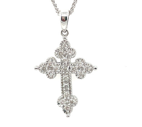 18ct White Gold Round Diamond Halo Cross