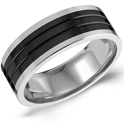 Black Ceramic Inlay &amp; Tungsten Ring