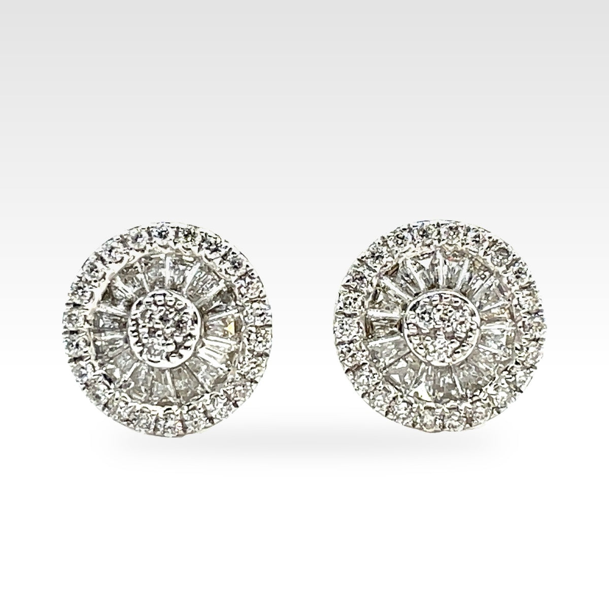 Floral Cluster Stud Earrings with baguette diamonds