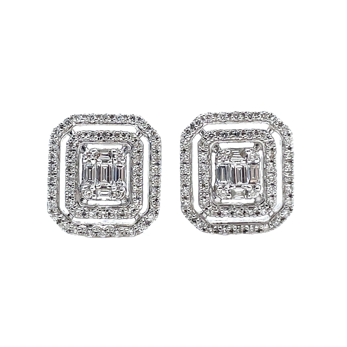 BAGUETTE | Diamond Double Halo Earrings