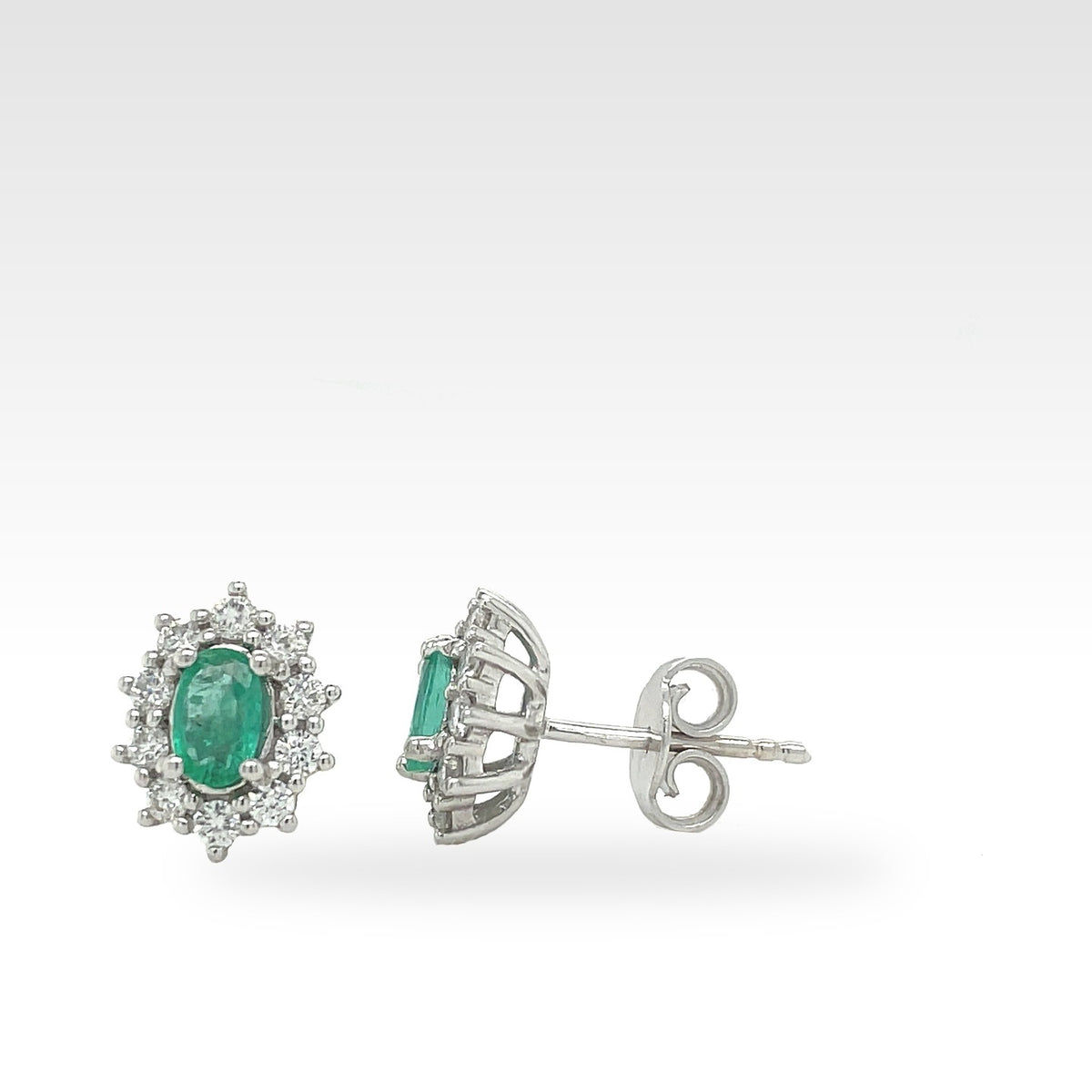 18ct Emerald Natural Diamond Halo Earrings in 18ct white gold