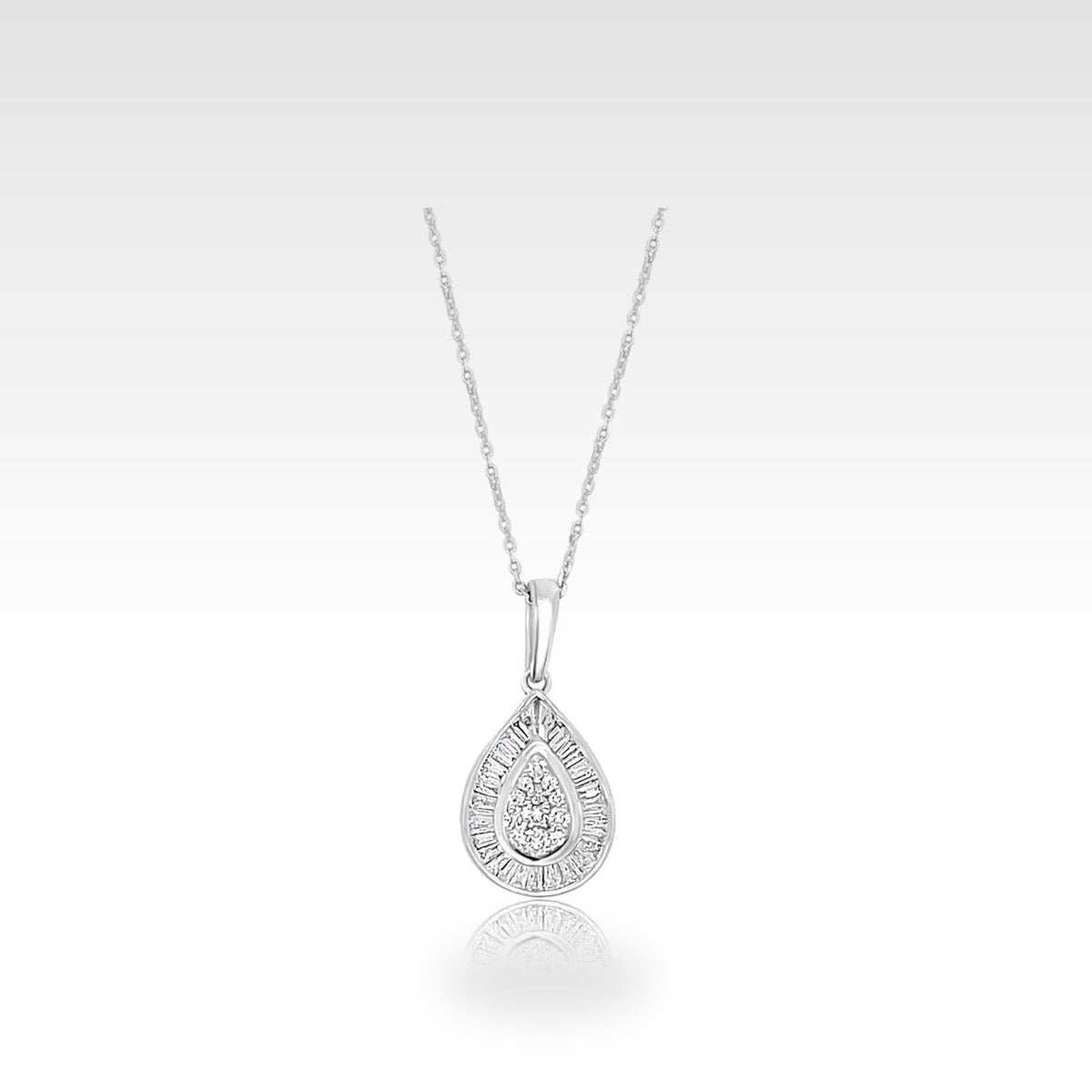 Baguette Pear Baguette and Round Pendant in 18ct white gold with diamonds