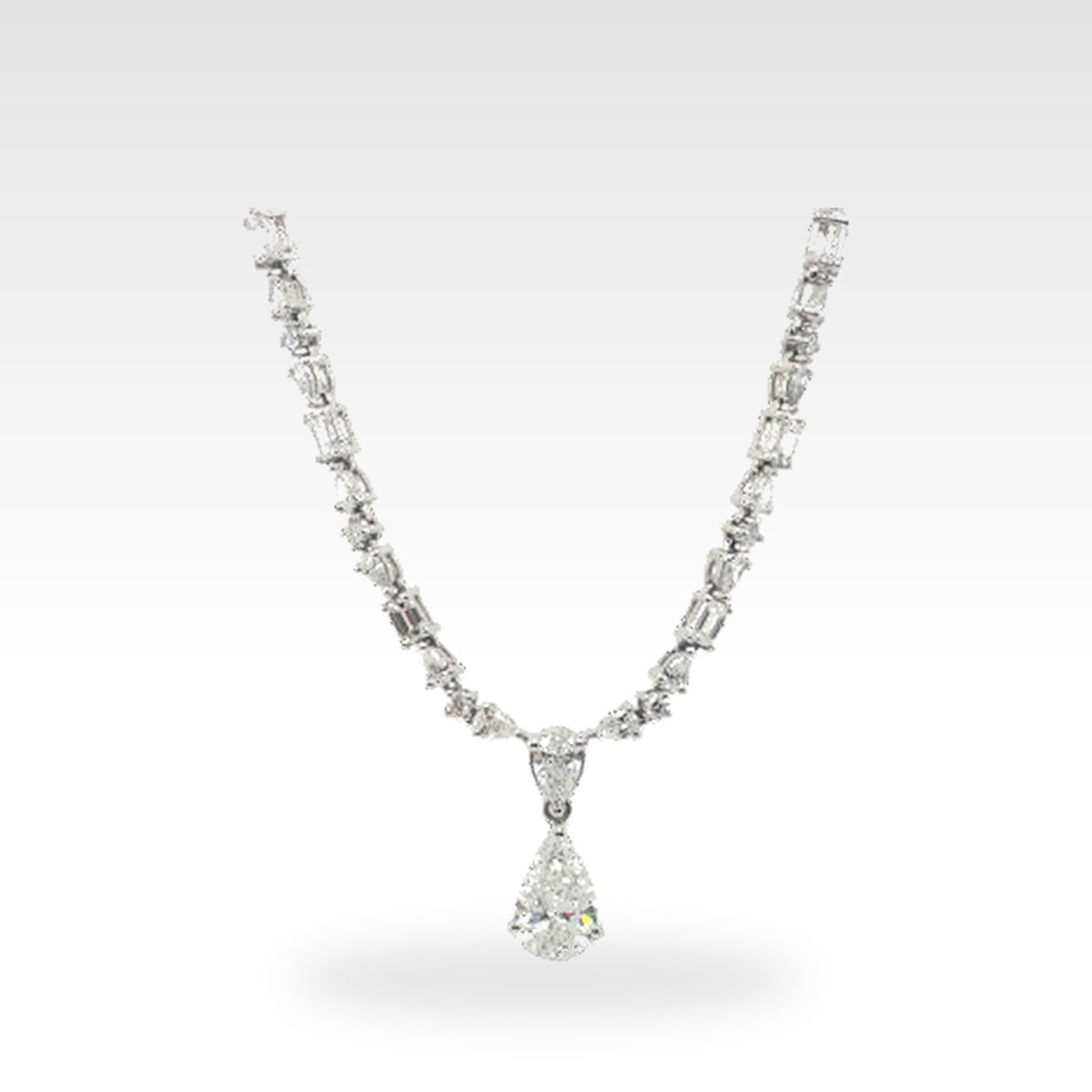 Regal Pear, Emerald & Round Diamond Necklace