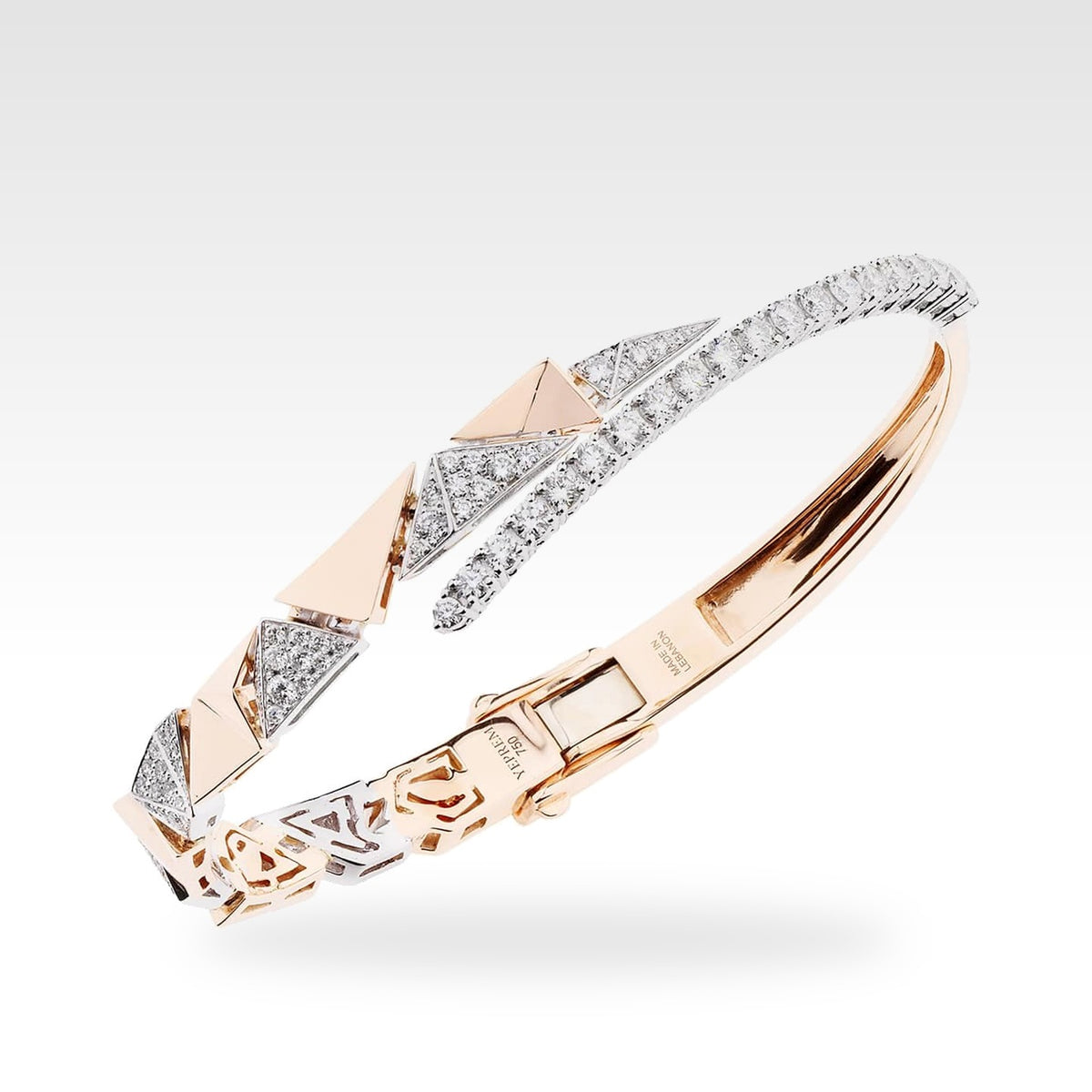 Art 3d Split Bangle in rose gold with diamonds