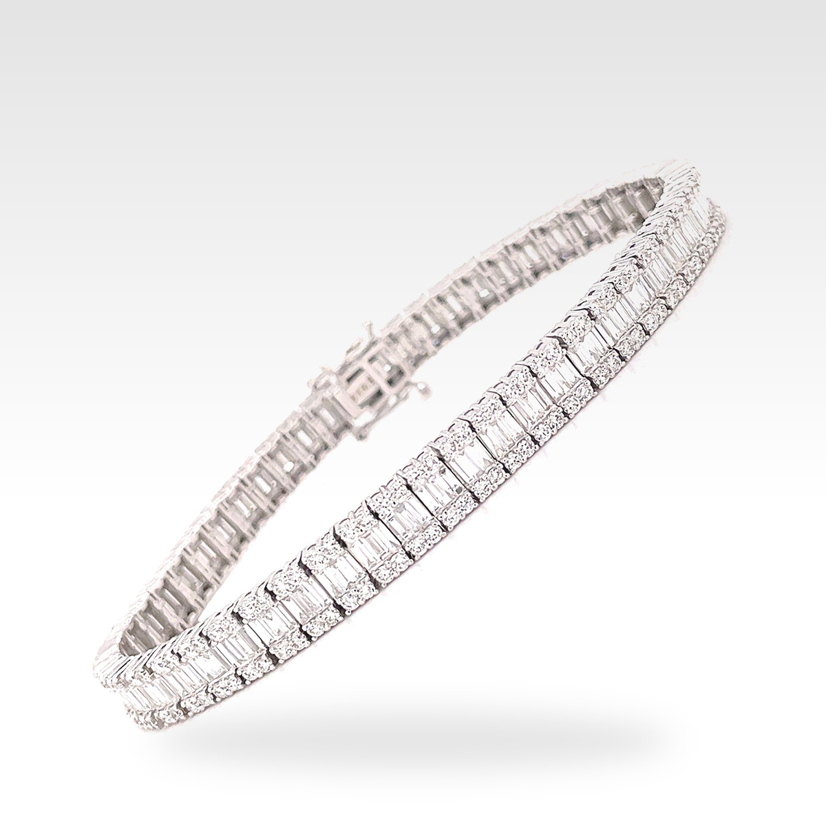 Baguette 3 Row Bracelet with round diamonds