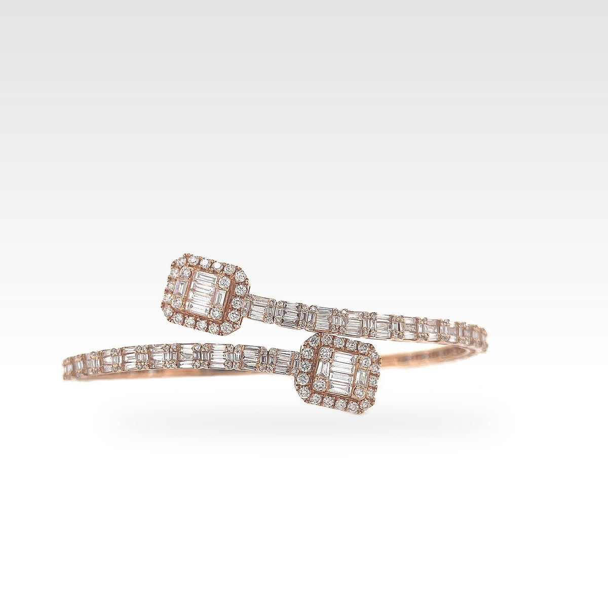 Baguette Rose Gold Split Bangle with diamonds