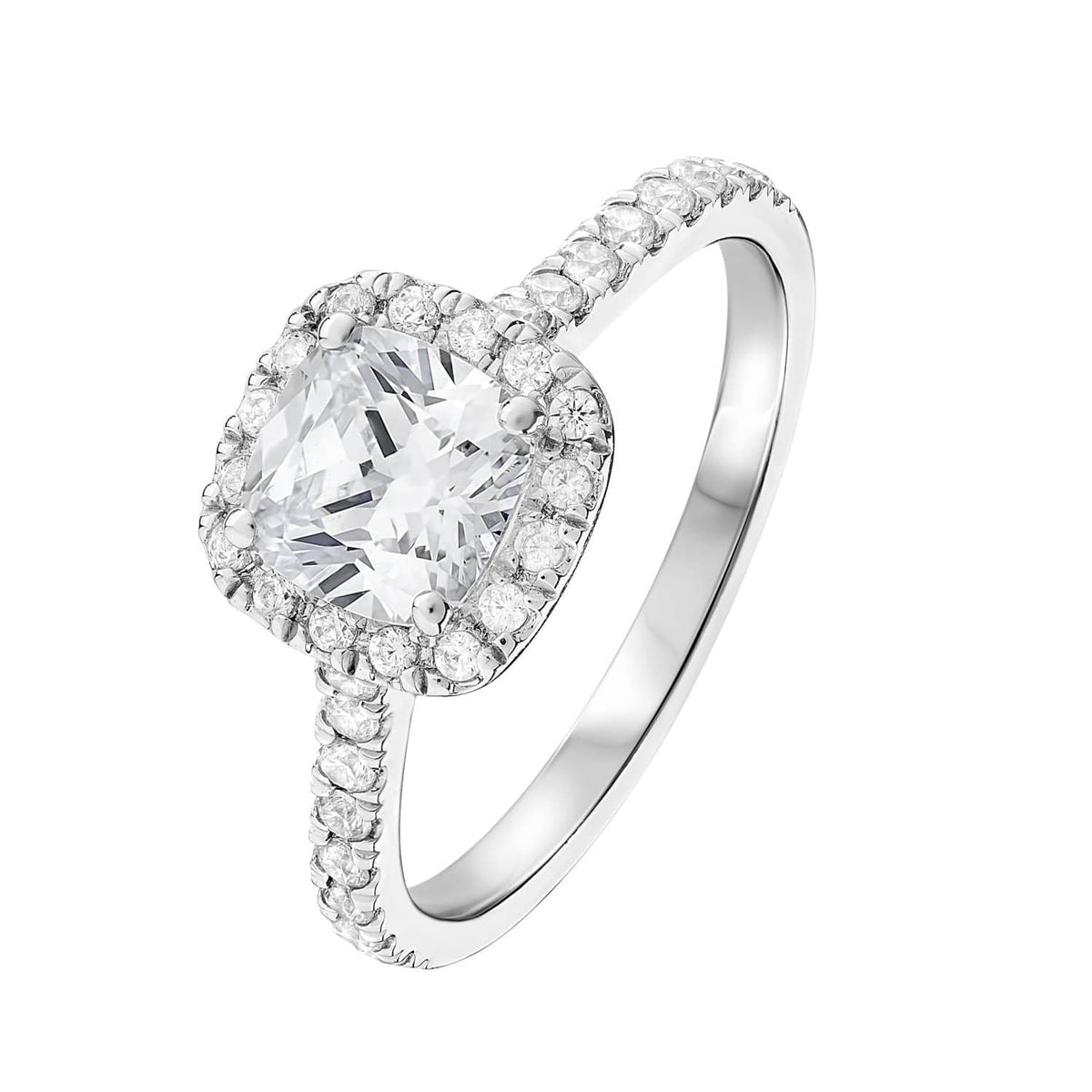 Anillo con halo de diamantes de talla cojín