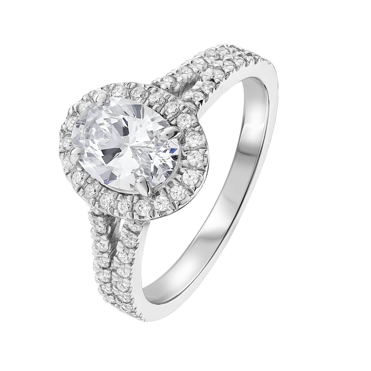 Oval Diamond Halo Split Shoulder Engagement Ring
