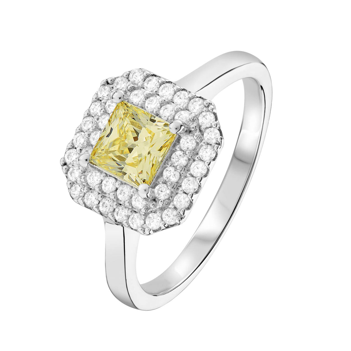Yellow Diamond Princess Cut Halo Ring