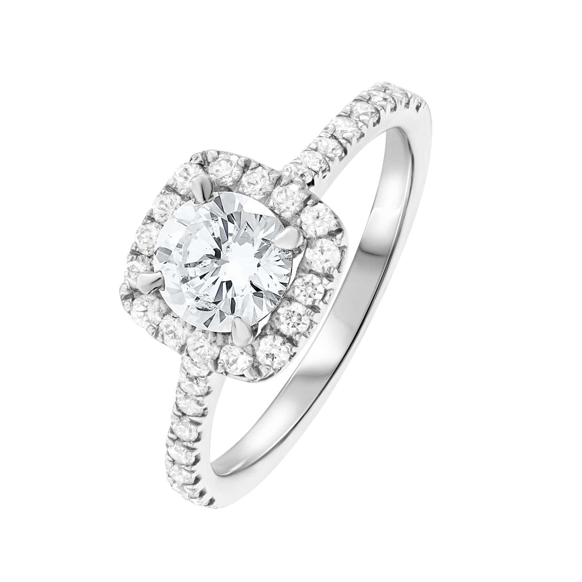 Round Diamond Cushion Halo Delicate Diamond Set Shoulders