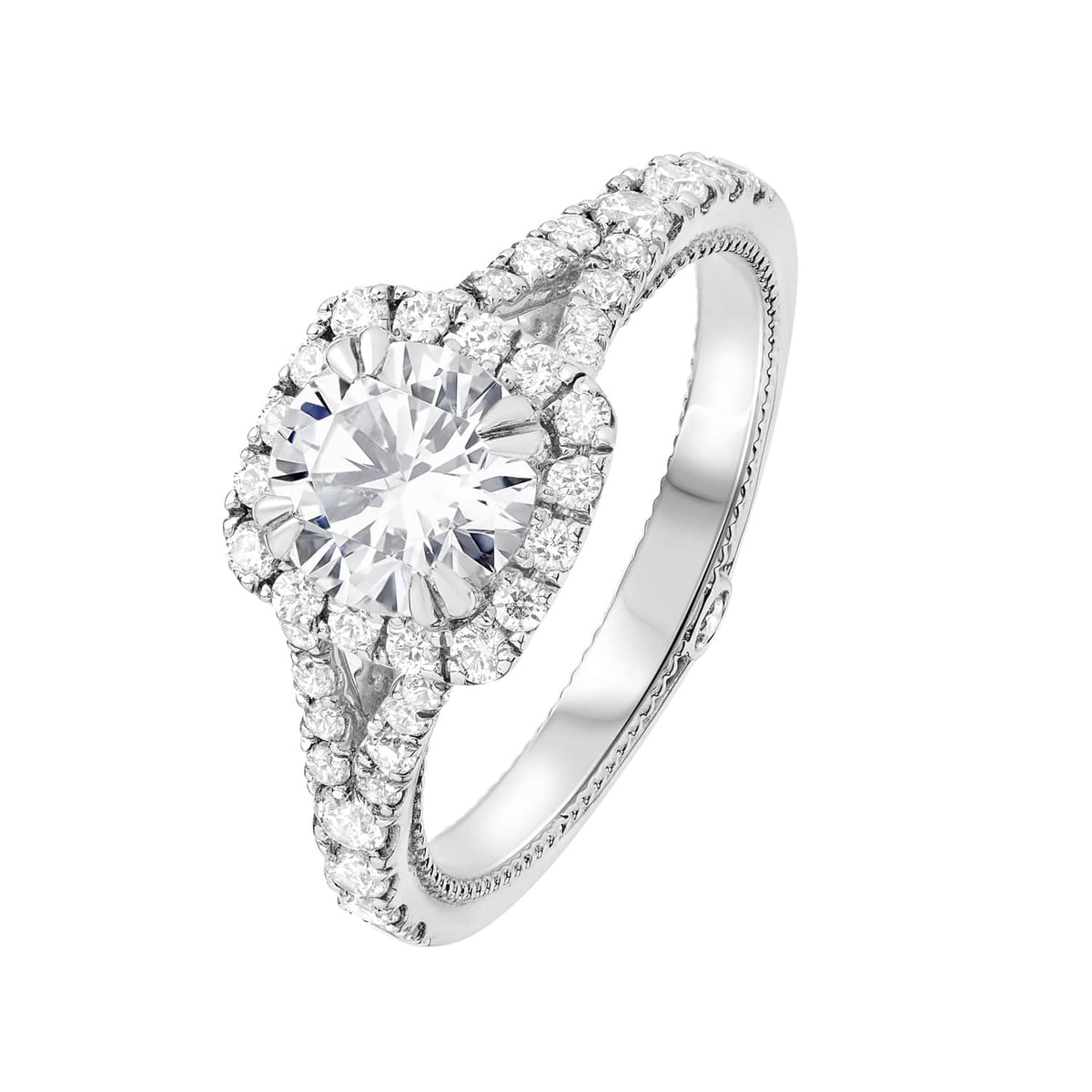 Anillo con halo de diamantes de lujo milgrain