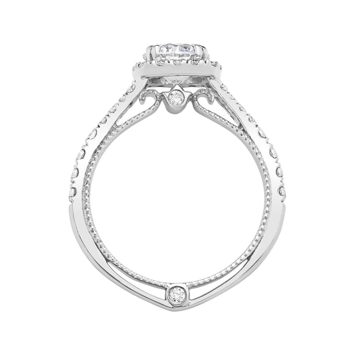 Anillo con halo de diamantes de lujo milgrain