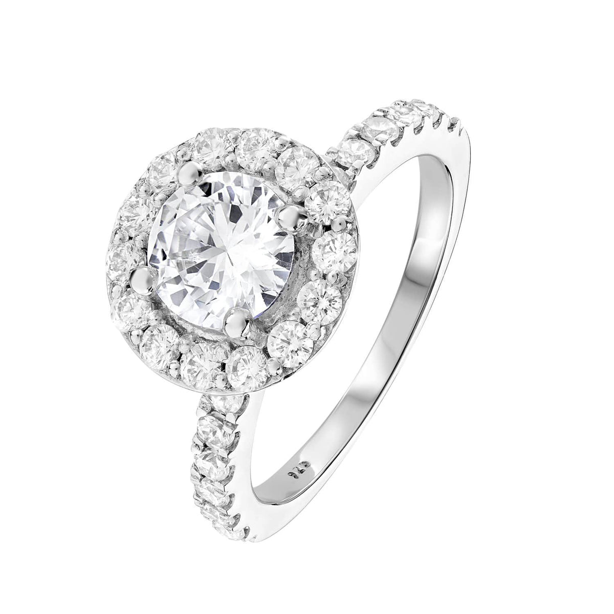 Anillo con halo de diamantes redondos