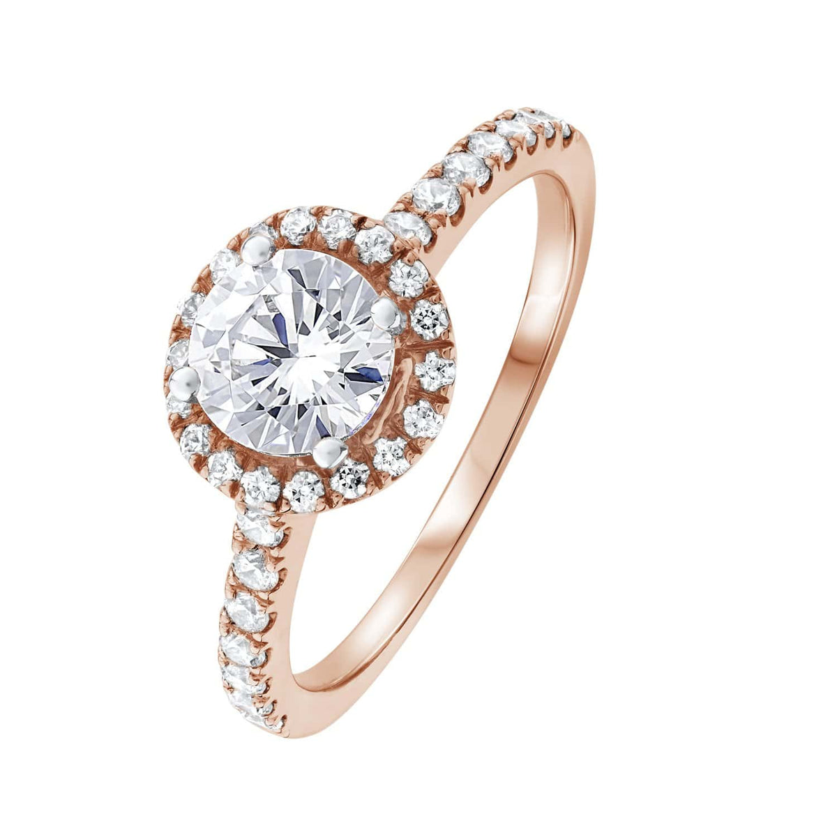 Anillo de halo de diamantes cóncavos redondos exclusivos