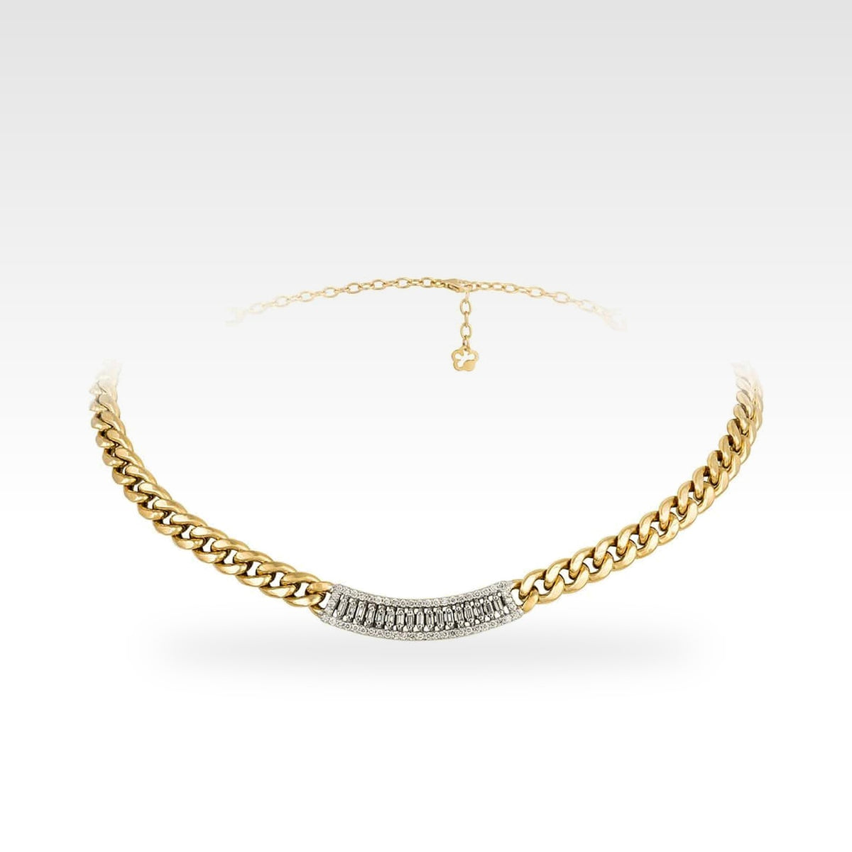 Diamond Tag Choker Cuban Necklace in Yellow Gold