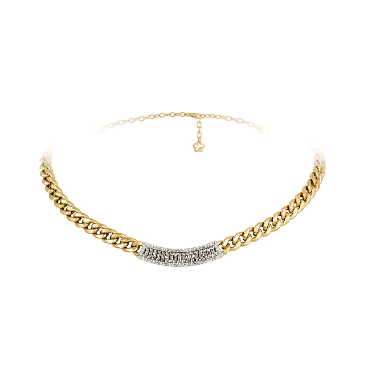 Gargantilla cubana con etiqueta de diamantes en oro amarillo
