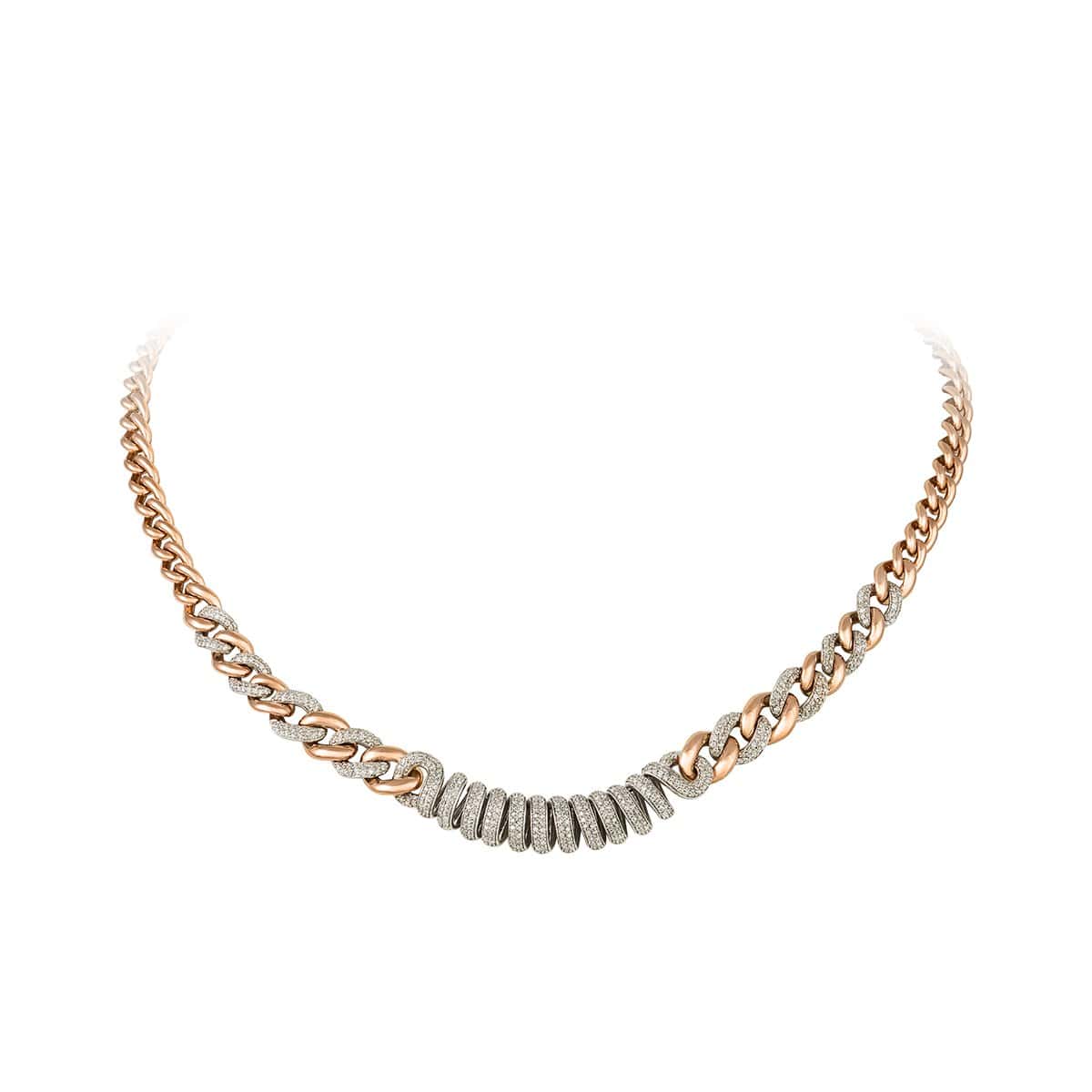 Collar de oro rosa con torcedura cubana de diamantes