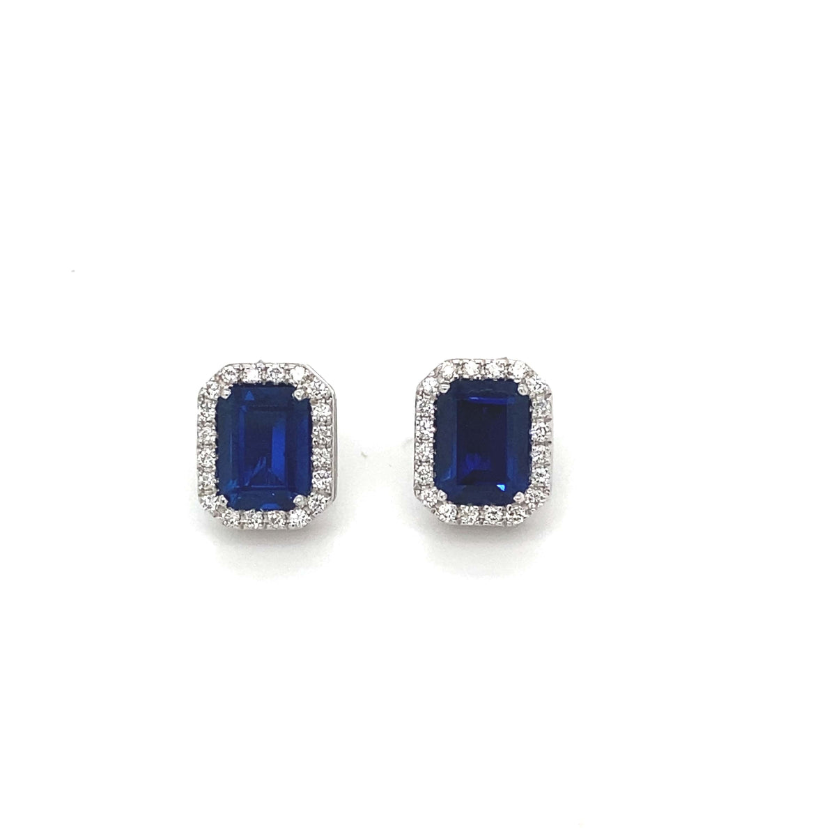 Blue Gemstone and Diamond Halo Earrings
