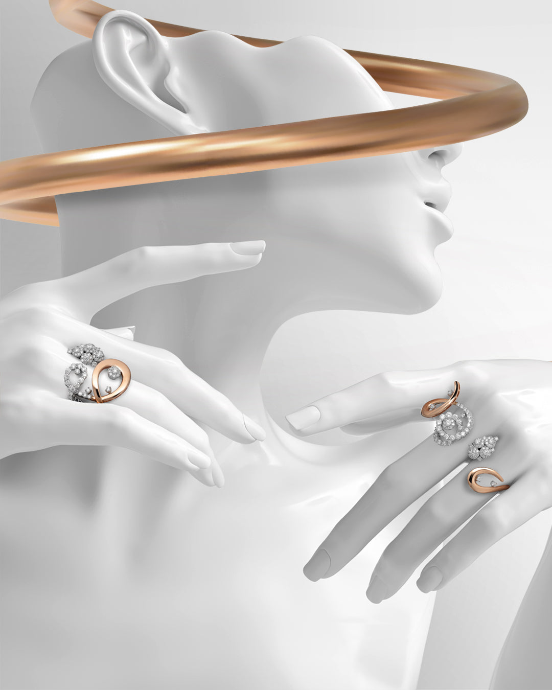 Anillo de dos dedos con diamantes redondos 