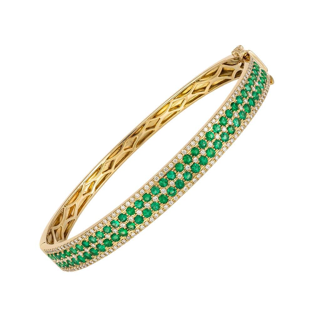 RAINBOW | Two Row Emerald Gemstone Diamond Bangle