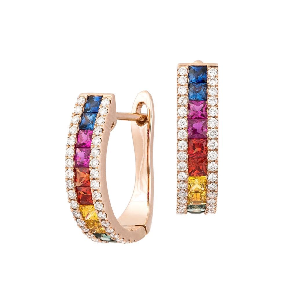 Multicolor Diamond Hoop Earrings set in 18ct Rose Gold