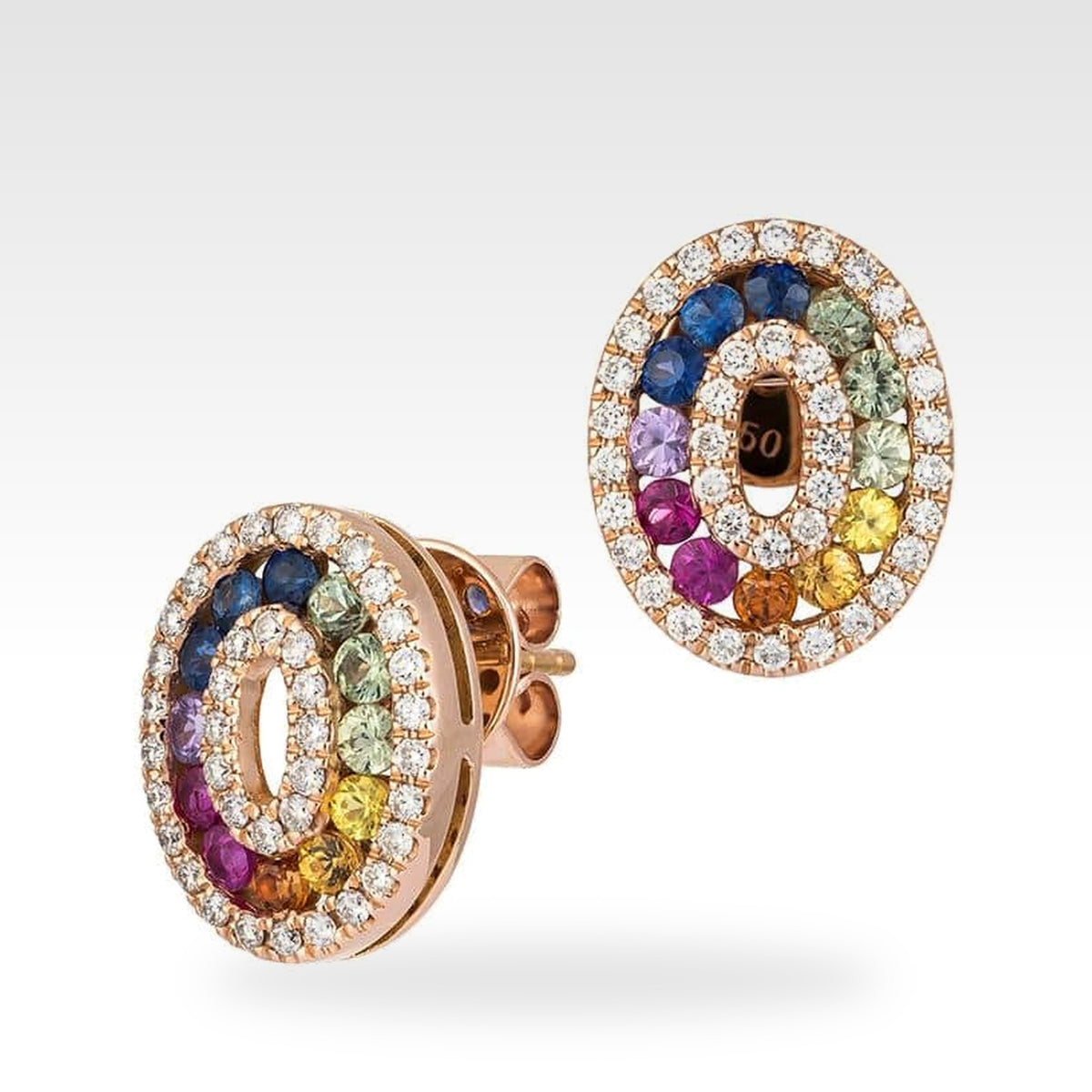 Rainbow Oval Cluster Stud Earrings in 18ct white gold with sapphire and diamonds