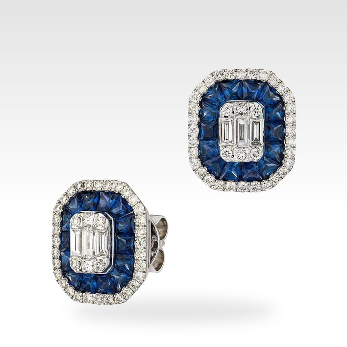 Rainbow Sapphire Diamond Halo Stud Earrings in 18ct white gold