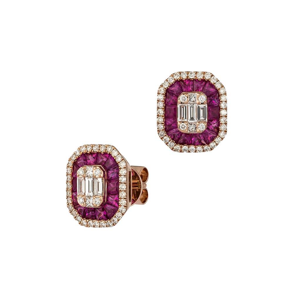 RAINBOW | Ruby Gemstone and Diamond Baguette Earrings