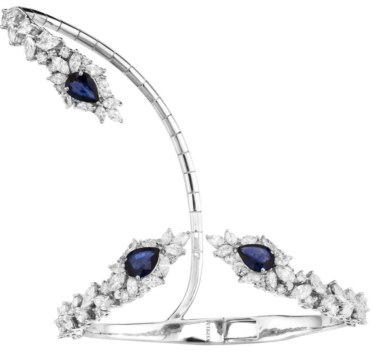 3 piedras preciosas de zafiro con pulsera de diamantes redondos y de talla marquesa 