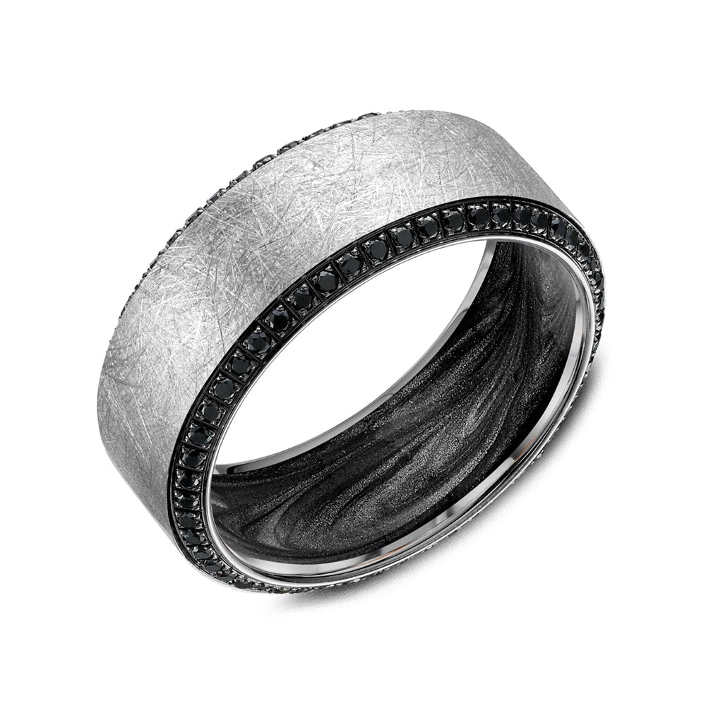 Anillo Luxe de diamante negro esmaltado con parte superior cepillada