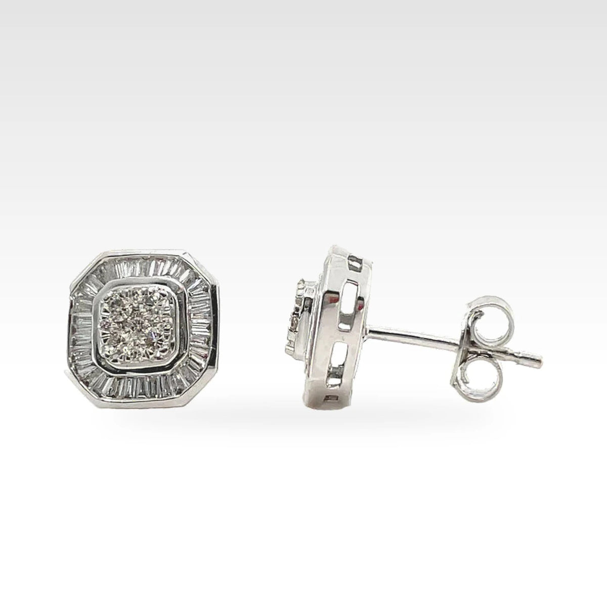 Baguette White Gold Diamond Stud Earrings