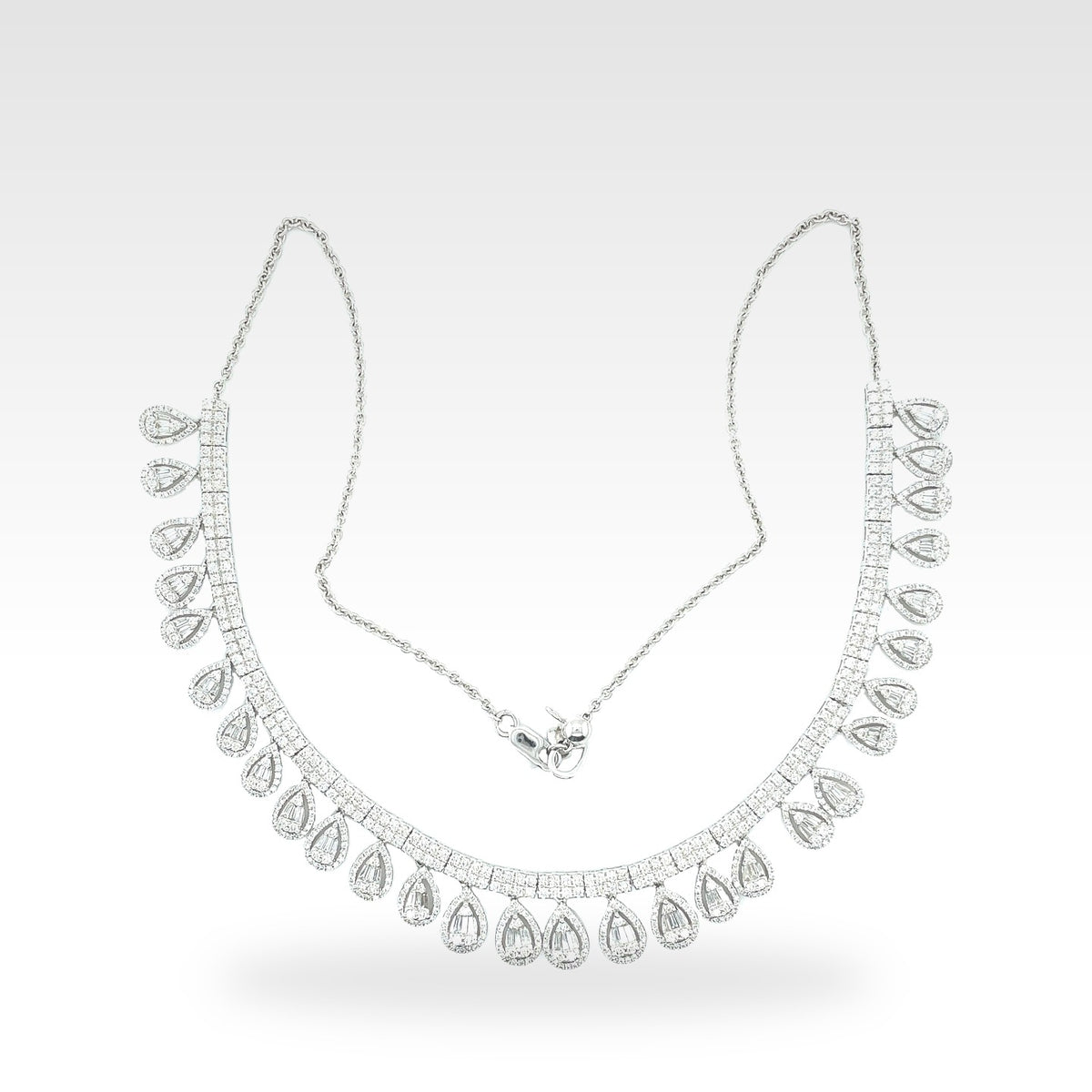 Regal Pear Drop Necklace in 18ct white gold with round diamonds