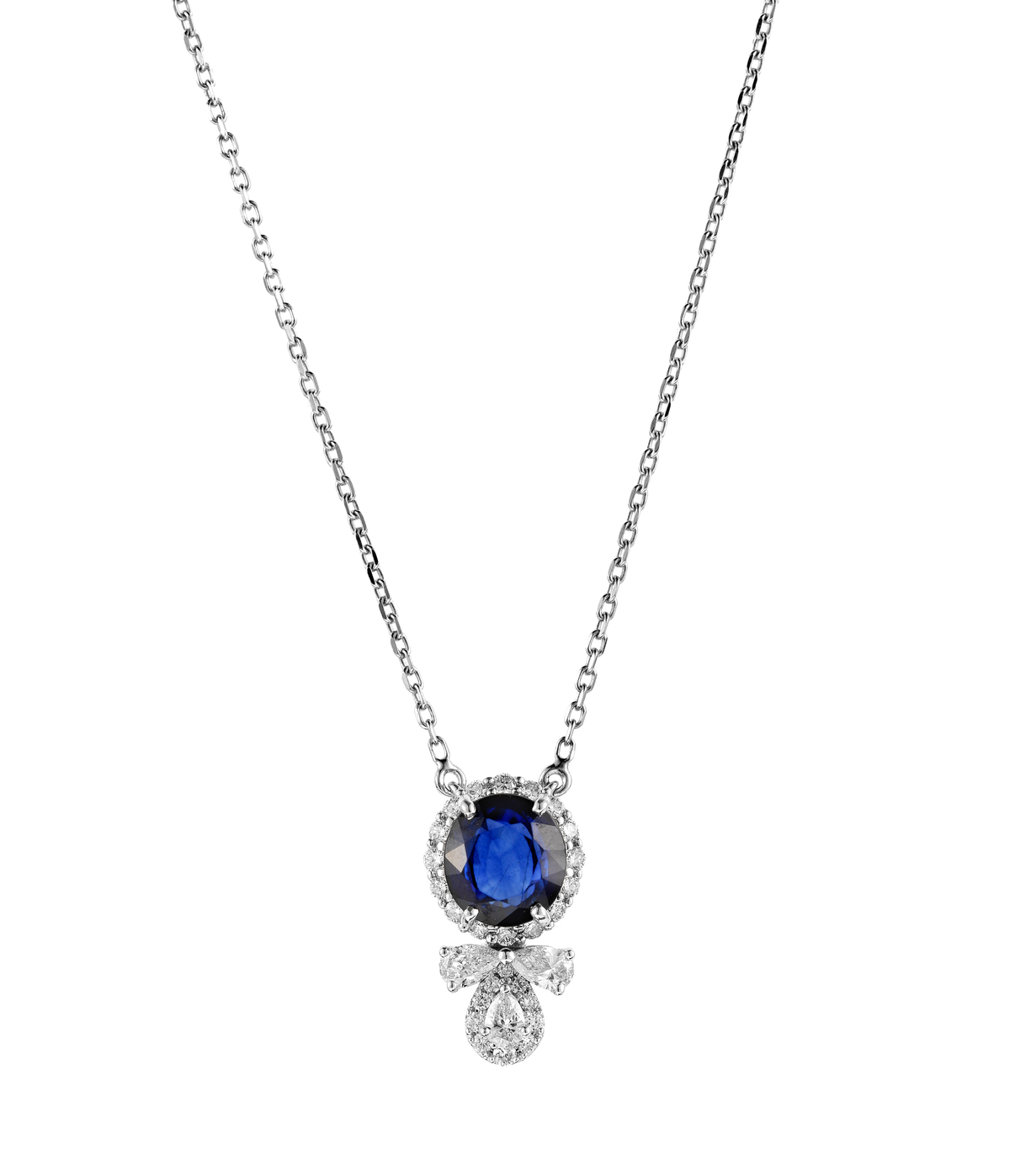 Zafiro con colgante de diamante redondo y pera 