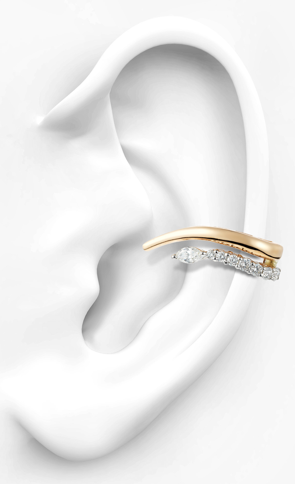 Ear Cuff de Oro Amarillo con Diamantes Redondos y Marquesa engastados 