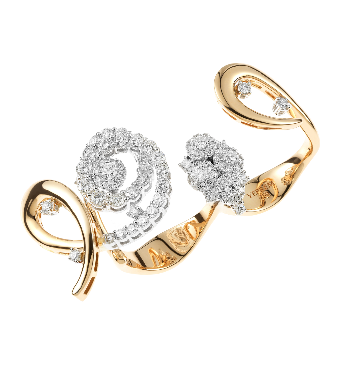 Anillo de dos dedos con diamantes redondos 